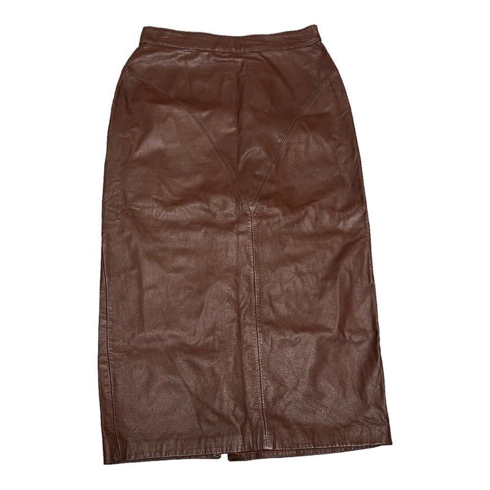 Vintage Greg Adams 9/10 leather high rise waist‎ midi pencil skirt Retro Classic
